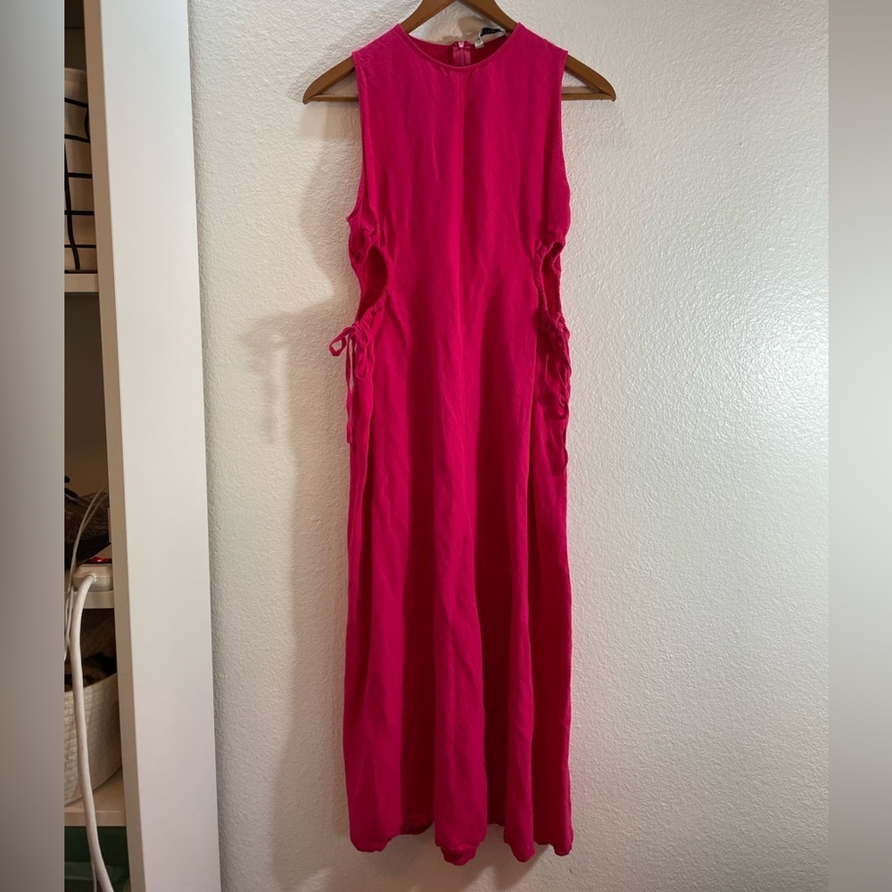 Zara Linen Cut Out Sleeveless Dress Pink/Coral Size Small - Picture 1 of 8